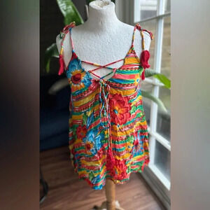 Asos Sleeveless Bright Coloured Floral Tie front top With Tie straps Size 6